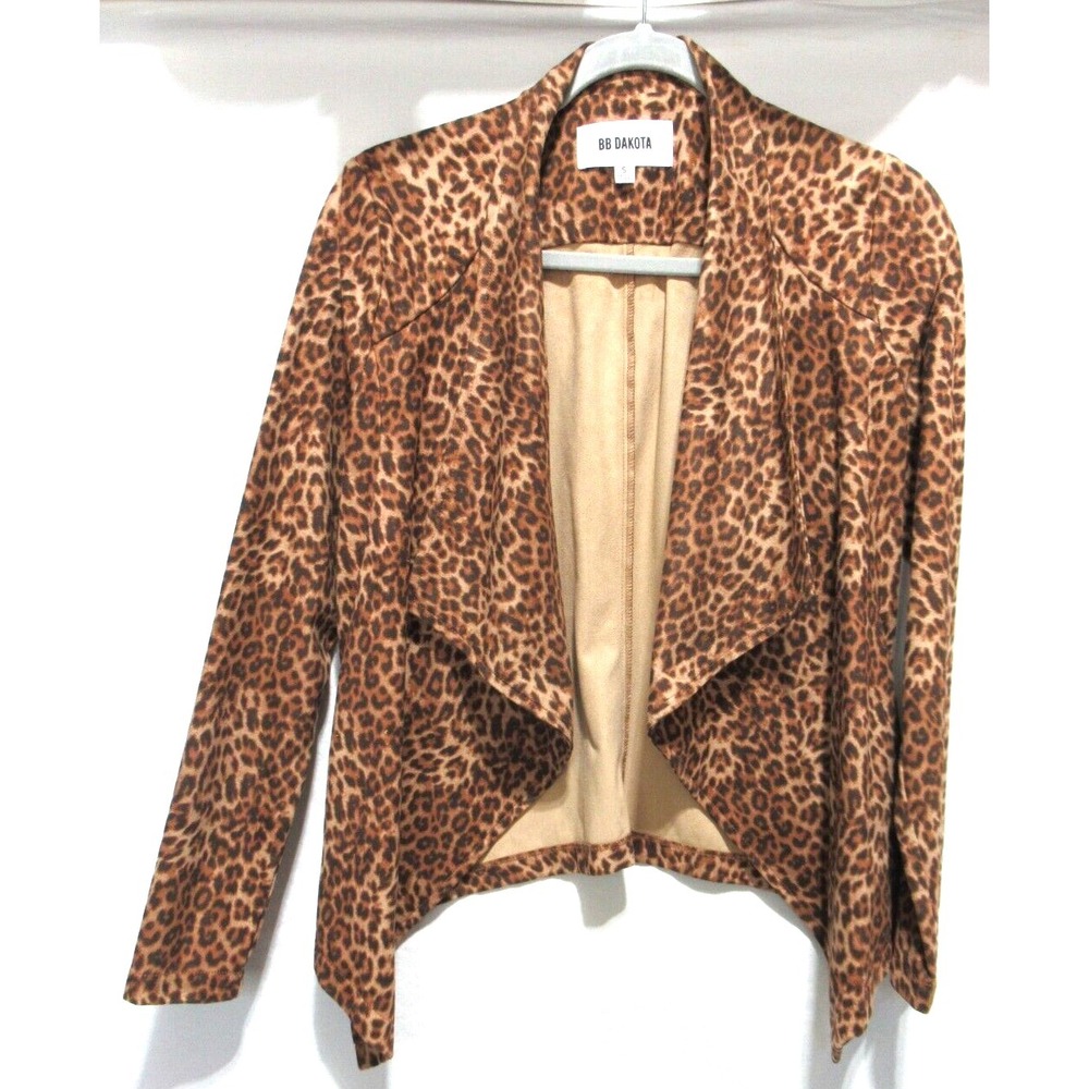 BB Dakota Size Small Brown Cheetah Print Faux Suede Cropped Open Draped Jacket
